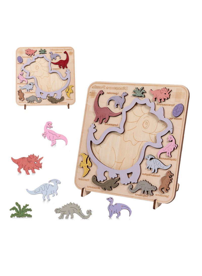 3 in 1 Dinosaur Wooden Puzzle Stacking Toys, Enhance Baby Matching Cognitive Skills Montessori Toys,Toddler Early Learning Educational Toys Puzzle Gifts - Image 1